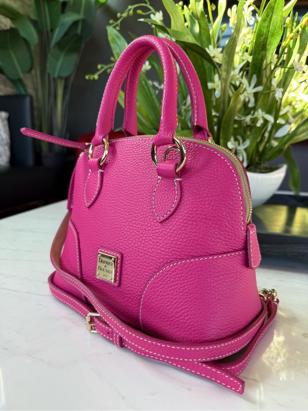 New Dooney & Bourke Lucca Leather Small Satchel Fuchsia - Picture 4 of 16
